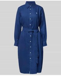 Polo Ralph Lauren - Hemdblusenkleid aus Leinen mit Logo-Stitching - Lyst