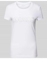 Guess - T-Shirt mit Label-Stitching und Ziersteinbesatz - Lyst