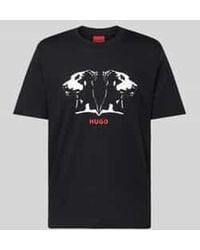 HUGO - T-Shirt Met Motief- En Labelprint, Model 'Dobero' - Lyst
