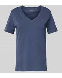 GANT - T-Shirt Met Geribde V-Hals - Lyst