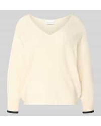 Comma, - Gebreide Pullover Van Viscosemix Met V-Hals - Lyst