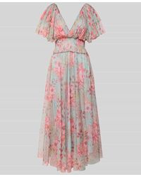 LACE & BEADS - Knielanges Cocktailkleid mit V-Ausschnitt - Lyst