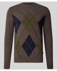 Bugatti - Regular Fit Strickpullover aus Woll-Mix mit Karo-Muster - Lyst