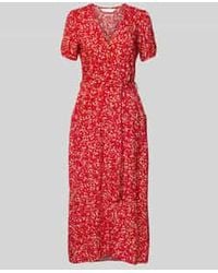 Apricot - Midi-jurk Van Viscose Met Knoopsluiting En Strikceintuur - Lyst