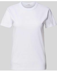 Opus - T-shirt Met Geribde Ronde Hals - Lyst