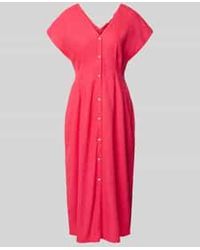 Ichi - Midi-Jurk Van Mix Van Linnen En Viscose Met V-Hals - Lyst