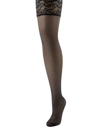 Falke Stockings mit Spitzenbesatz - 15 DEN Modell 'Seidenglatt' - Schwarz