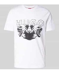 HUGO - T-shirt Met Label- En Motiefprint - Lyst