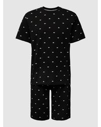 Lacoste Pyjama mit labeltypischem Allover-Print - Schwarz