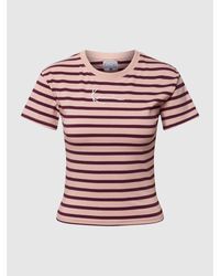 Karlkani T-Shirt mit Streifenmuster - Pink