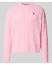 Review - Strickpullover mit Zopfmuster und Label-Stitching - Lyst