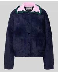 Essentiel Antwerp - Regular Fit Gebreid Jack Met Gebreide Kraag Met Ruches, Model 'Jardener' - Lyst