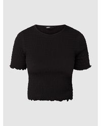ONLY Cropped Shirt mit Stretch-Anteil Modell 'Brooklyn' - gesmokt - Schwarz
