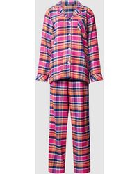 Lauren by Ralph Lauren Pyjama Met Ruitmotief, Model 'notch' - Rood