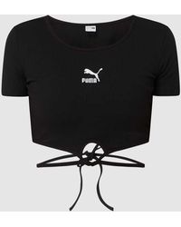 PUMA - Cropped T-Shirt mit Logo-Stickerei - Lyst