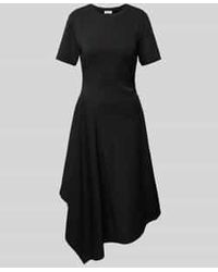S.oliver - Getailleerde Midi-jurk Met Ruches En Asymmetrische Rok - Lyst