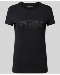 Guess - T-Shirt mit Label-Stitching und Ziersteinbesatz - Lyst