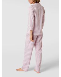 Lauren by Ralph Lauren Pyjama Met Streepmotief, Model 'notch' - Roze
