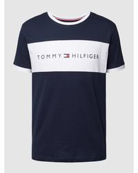 Tommy Hilfiger Blaues Lounge-T-Shirt mit Rundhalsausschnitt und kontrastierendem Logo-Einsatz auf der Vorderseite