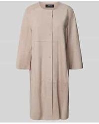 Marc Cain - Regular Fit Lange Leren Jas Met Ronde Hals En Knoopsluiting - Lyst
