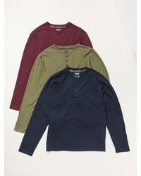 FatFace - Fatface 3 Pack//Burgundy Long Sleeve Henley T-Shirt - Lyst
