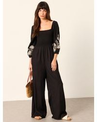 FatFace - Fatface Adele Embroidered Petite Shirred Jumpsuit - Lyst