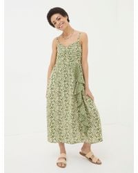 FatFace - Lucia Damask Floral Linen Blend Midi Dress - Lyst