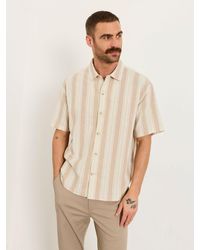 FatFace - Short Sleeve Relaxed Fit Linen Cotton Stripe Shirt - Lyst