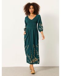 FatFace - Adele Petite Metallic Embroidered Midi Dress - Lyst
