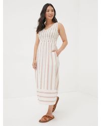 FatFace - Fatface Aria Stripe Midi Dress With Linen - Lyst