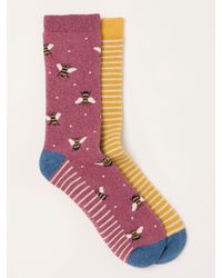 FatFace - Fatface 2 Pack Burgundy/ Bee Welly Socks - Lyst