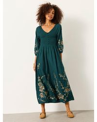 FatFace - Adele Metallic Embroidered Midi Dress - Lyst