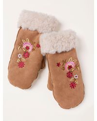 FatFace - Faux Fur Floral Embroidered Mittens - Lyst