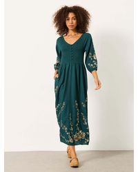 FatFace - Adele Petite Metallic Embroidered Midi Dress - Lyst