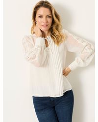 FatFace - Fatface Florence Ivory Petite Sheer Dobby Lace Trim Blouse - Lyst