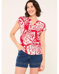 FatFace - Linen Blend Notch Neck Top - Lyst