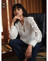 FatFace - Fatface Florence Ivory Sheer Dobby Lace Trim Blouse - Lyst