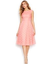 Betsey Johnson Floral-Lace Tea-Length Dress - Pink