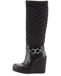 Moncler Cernobi Quilted Wedge Boots - Black