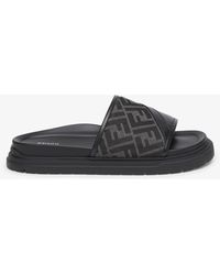 Fendi - Diagonal Ff Jacquard And Leather Slides - Lyst