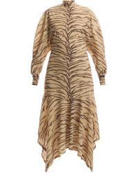 Stella McCartney - Women's Tiger Print Puff Sleeve Midi Dress - Lyst