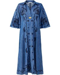 Zimmermann - Aster Embroidered Denim Midi Dress - Lyst