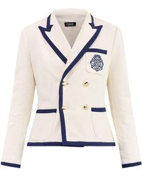 Ralph Lauren - Contrast Trim Knit Blazer Cream - Lyst