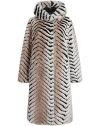James Lakeland - Faux Fox Belted Long Coat, Polyester - Lyst