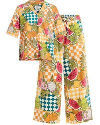 Chelsea Peers - Women's Fruit Checkerboards Relaxed Short Sleeve Resort Shirt And Wide Leg Pj Set - Lyst