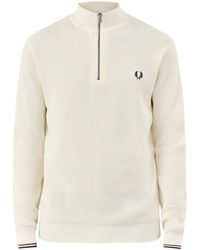 Fred Perry - Waffle Stitch Half Zip Jumper Cream - Lyst