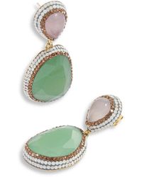 SORU - Women's Rose Quartz And Green Catseye Earrings - Lyst