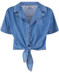 ONLY - Paula Short Sleeve Tie Denim Shirt - Lyst
