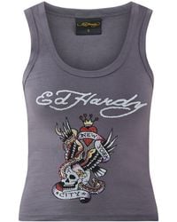 Ed Hardy - New York City Diamante Cropped Vest Top - Lyst