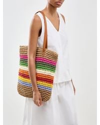 Pieces - Pckiki Printed Straw Shopper Tote Bag Striped - Lyst
